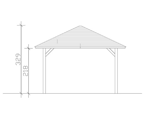 Technický nákres altánku s výškovými údajmi