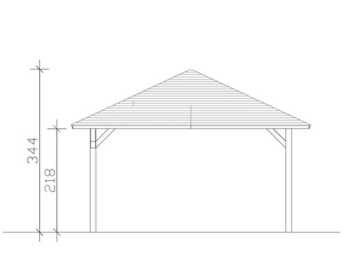 Technický nákres altánku s výškovou špecifikáciou