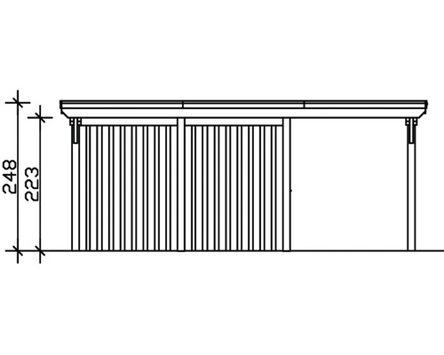 Technický nákres záhradného domčeka s výškovou špecifikáciou