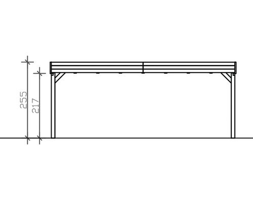 Nákres prístrešku pre auto s rozmermi 255 x 217 centimetrov.