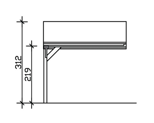Technický nákres terasového prístrešku s rozmermi.