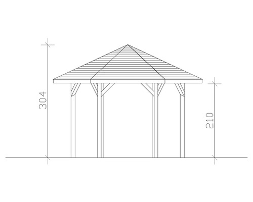 Technický výkres altánku s údajmi o výške