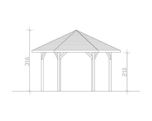 Technický nákres altánku s rozmermi