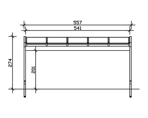 Technický nákres regálu s rozmermi