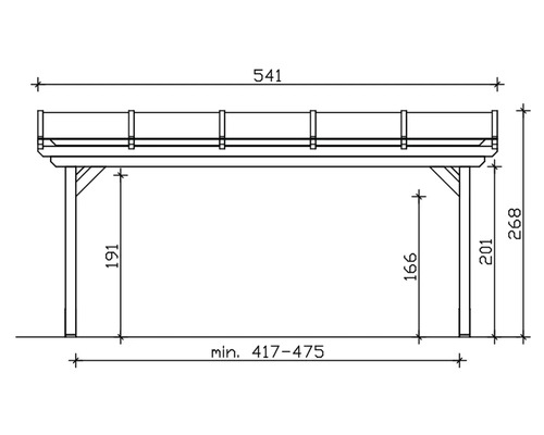 Technický nákres zastrešenia s rozmermi.