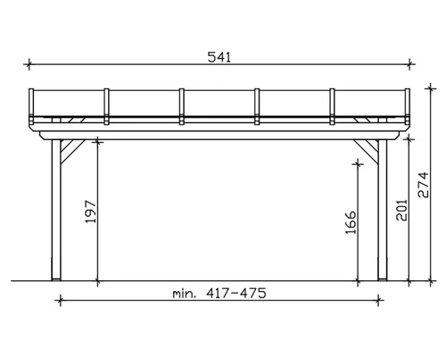 Technický nákres altánku s údajmi o výške a šírke