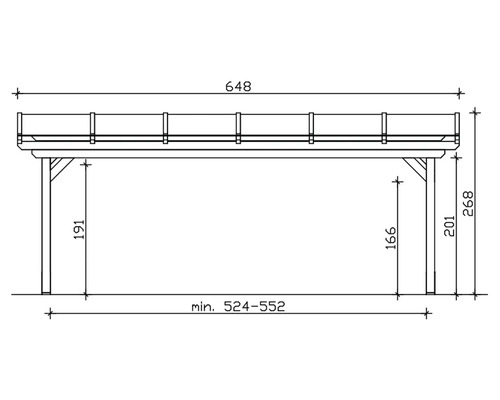 Technický nákres zastrešenia s rozmermi