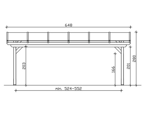 Technický nákres zastrešenia terasy s rozmermi