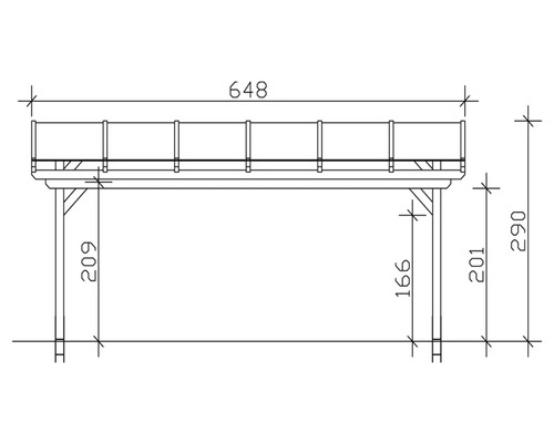 Technický nákres dreveného pavilónu s rozmermi