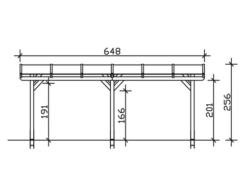 Technický výkres prístrešku pre auto s rozmermi.