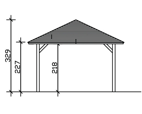 Technický nákres altánku s výškovými údajmi v centimetroch