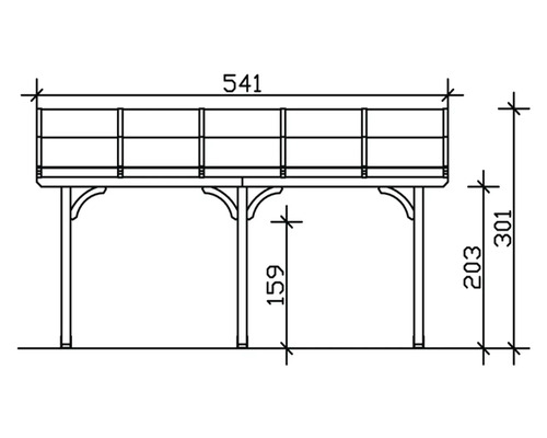 Technický výkres záhradného domčeka s rozmermi.