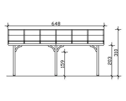 Technický nákres konštrukcie s rozmermi 648, 310 a 159.