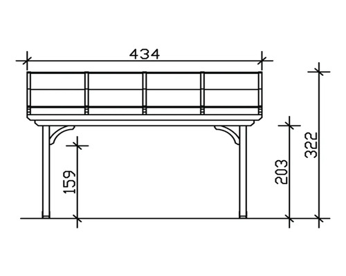 Technický nákres záhradného stola s rozmermi.