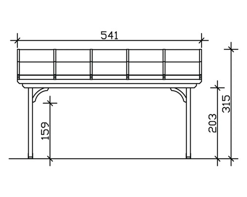 Technický výkres drevenej konštrukcie s rozmermi