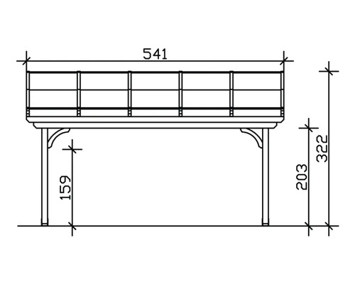 Technický nákres pergoly s rozmermi