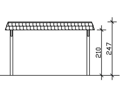 Technický výkres prístrešku s výškami 210 a 247 centimetrov.