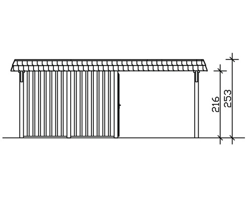 Technický nákres záhradného domčeka s výškovou indikáciou