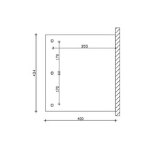 Technický nákres s rozmermi: výška 434 mm, šírka 400 mm, hĺbka 355 mm, rozstup montážnych otvorov 170 mm.