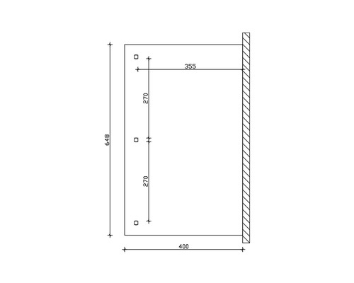 Technický nákres nástenného držiaka s rozmermi v milimetroch.