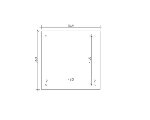 Technický výkres s rozmermi 569 x 569 a 465 x 465.
