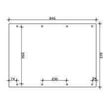 Technický výkres s rozmermi pre obdĺžnikový diel: šírka 846 mm a výška 613 mm.