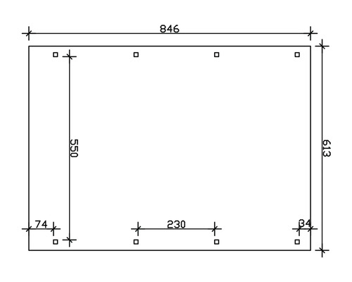 Technický výkres s rozmermi pre obdĺžnikový diel: šírka 846 mm a výška 613 mm.