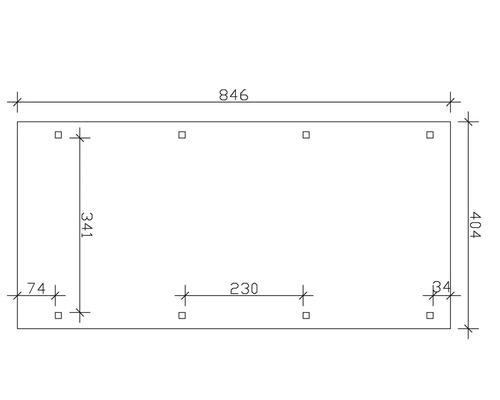 Technický nákres s rozmermi 846, 404, 341, 230, 74 a 34