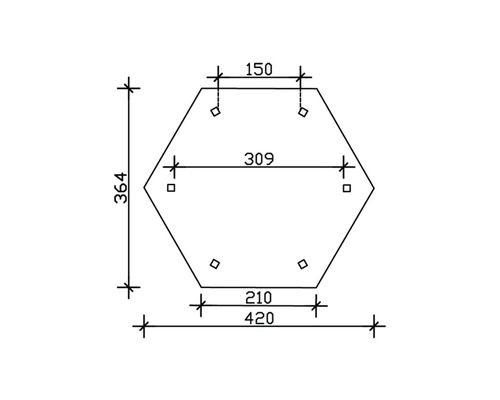 Technický výkres šesťhrannej dosky s rozmermi