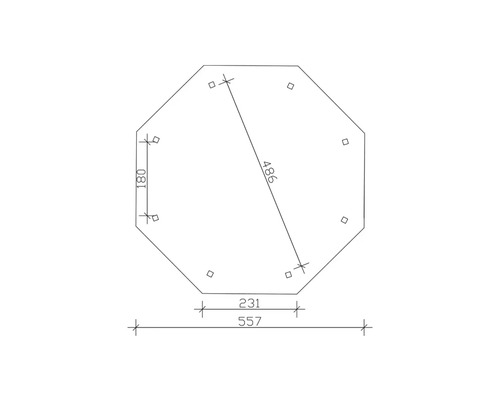 Technický nákres osemuholníka s rozmermi