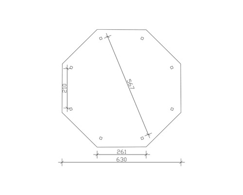 Technický nákres osemuholníka s rozmermi