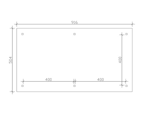 Technický nákres s rozmermi: šírka 916 milimetrov, výška 504 milimetrov, rozstup montážnych otvorov 400 milimetrov.
