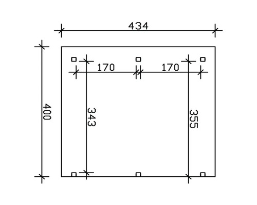 Technický výkres s rozmermi: 434, 400, 170, 343 a 355
