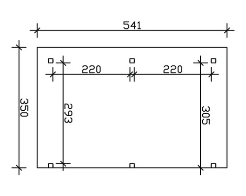 Technický nákres s rozmermi: celková šírka 541, výška 350, bočné dĺžky 293 a 305, stredná šírka 220.