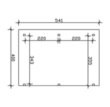 Technický výkres s rozmermi pre obdĺžnikový objekt: vonkajšie rozmery 541 x 400 mm, vnútorné zvislé vzdialenosti 343 a 355 mm, vodorovne 220 mm.