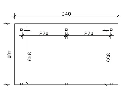 Technický nákres s rozmermi pre obdĺžnik so šírkou 648 milimetrov a výškou 400 milimetrov
