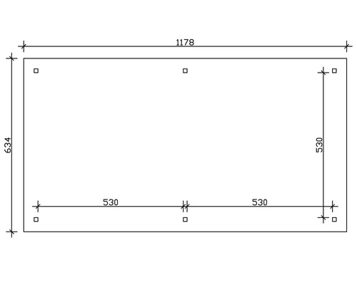 Technický nákres s rozmermi 1178 x 634 mm a 530 mm