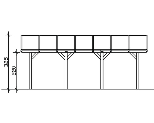 Výkres drevenej terasovej konštrukcie s rozmermi