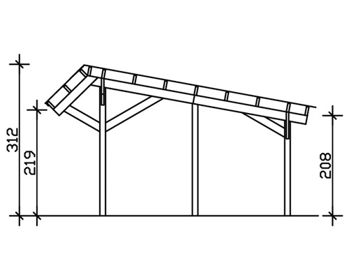 Technický nákres dreveného prístrešku s výškovými údajmi