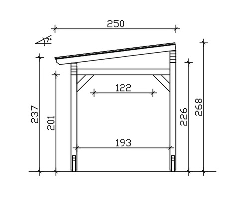 Technický nákres prístrešku s rozmermi