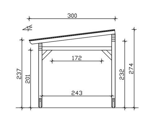 Technický nákres drevenej konštrukcie s rozmermi