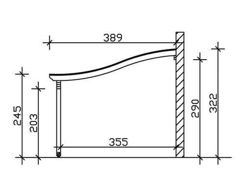 Technický výkres markízy s rozmermi