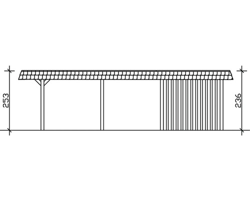 Technický nákres prístrešku pre auto s rozmermi