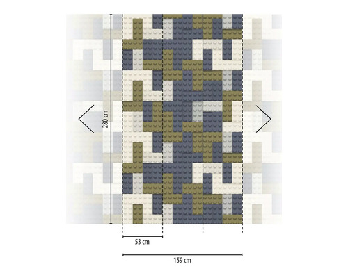 Grafika obkladu steny s dizajnom stavebných blokov a rozmermi 280 cm na výšku a 159 cm na šírku