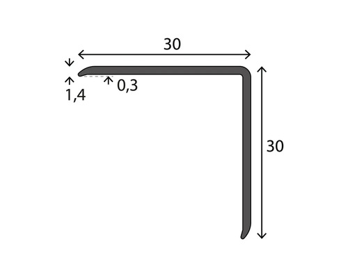 Rohový profil s rozmermi 30 x 30 x 1,4 mm