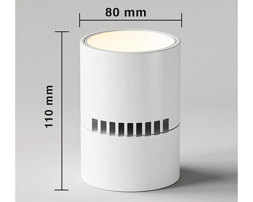 Valcové vnútorné svietidlo, výška 110 mm, šírka 80 mm.