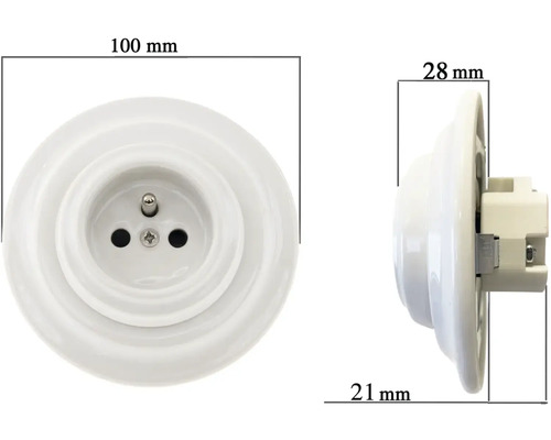 Zásuvka, 100 mm široká, 28 mm hlboká a 21 mm vysoká, z keramiky