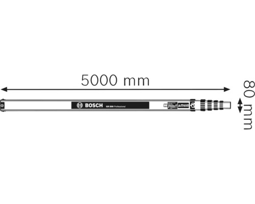 Meracia tyč Bosch GR 500 Professional s dĺžkou 5000 mm a šírkou 80 mm.