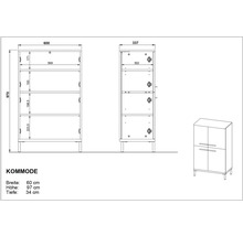 Technický nákres komody s rozmermi