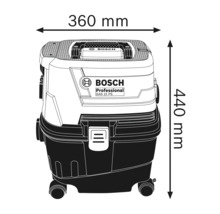 Vysávač Bosch GAS 15 PS s rozmermi 360 mm šírka a 440 mm výška